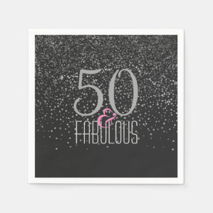 50 & Fabulous Black Silver   Elegant 50th Birthday Napkin