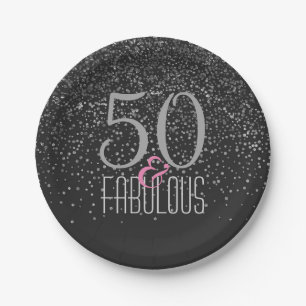 50 & Fabulous Black Silver Elegant 50th Birthday Paper Plate