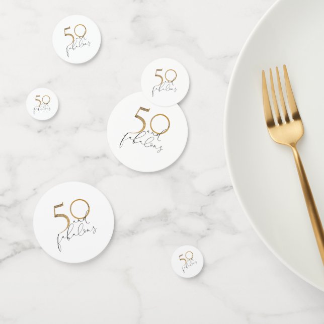 50 & Fabulous Black & White Gold 50th Birthday Confetti (Group)