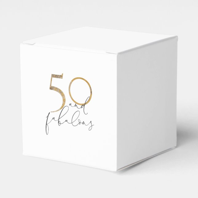 50 & Fabulous Black & White Gold 50th Birthday Favor Box (Front Side)