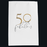 50 & Fabulous Black & White Gold 50th Birthday Medium Gift Bag<br><div class="desc">A cute design for 50th birthdays,  this "50 and Fabulous" gift bag design features a white background,  with "50" in faux gold foil,  and the text in black. An elegant,  modern design for a woman's 50th birthday. Copyright Elegant Invites,  all rights reserved.</div>