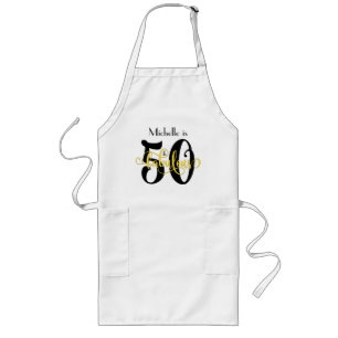 50 & Fabulous Black & Yellow Typography Birthday Long Apron