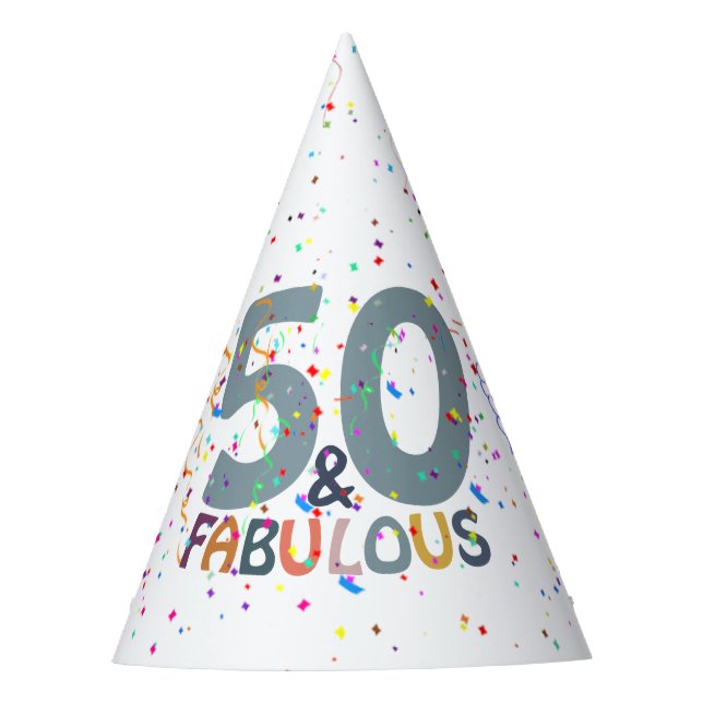 50 & Fabulous Blue Confetti Trendy Birthday Party Hat (Front)