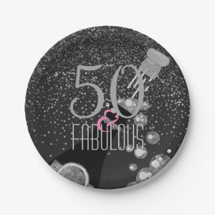 50 & Fabulous Champagne Elegant 50th Birthday Paper Plate