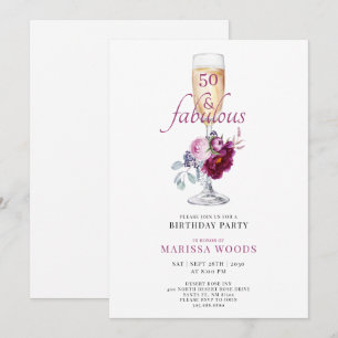 50 Fabulous Champagne Floral Birthday Invitation