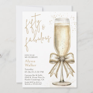 50 & Fabulous Champagne Glass 50th Birthday  Invitation