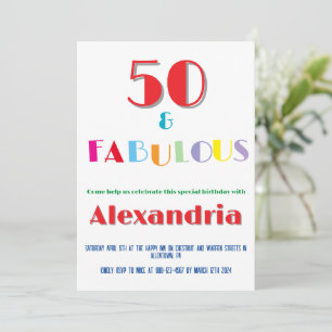 50 & Fabulous Colourful Modern Birthday Invitation