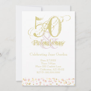 50 & Fabulous Elegant Birthday Confetti Pink Gold Invitation