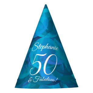 50 & Fabulous Elegant Ocean Blue Birthday Party Hat
