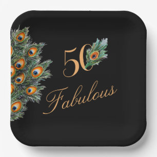 50 & Fabulous Elegant Watercolor Peacock Feathers Paper Plate