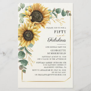 50 Fabulous Eucalyptus Sunflower Birthday Invites Stationery
