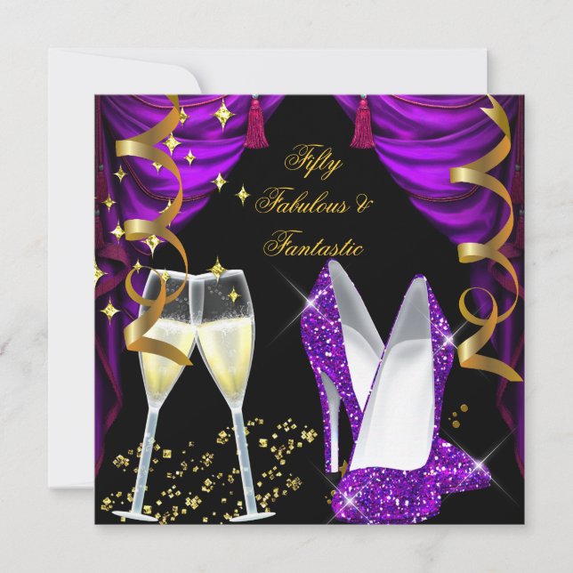 50 Fabulous & Fantastic Purple Champagne Party Invitation (Front)