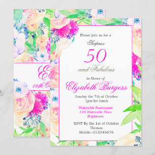 50 Fabulous  Floral Rose Pink Chic Birthday Invitation