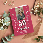 50 & Fabulous Foliage Magent 50th Birthday Photo Card<br><div class="desc">50 and Fabulous Foliage Magenta 50th Birthday Photo Card. 50 and fabulous text in trendy white script with a name and white foliage on a vivid magenta background. Personalize it with your photo,  your name and the age. Add your text inside the card or erase it.</div>