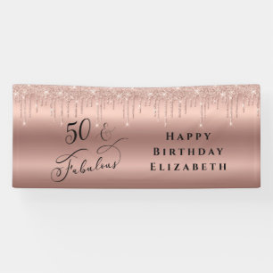50 Fabulous Glitter Rose Gold Birthday Party Banner