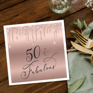 50 Fabulous Glitter Rose Gold Birthday Party Napkin