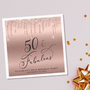 50 Fabulous Glitter Rose Gold Personalized Napkin