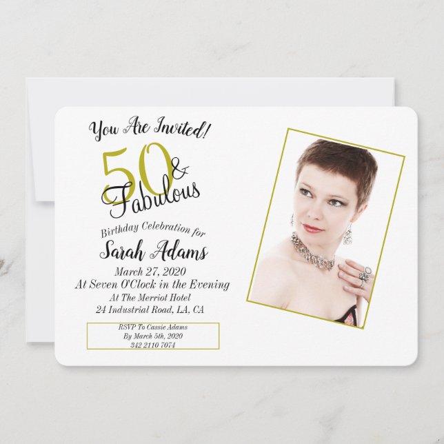 50 & Fabulous Gold 50th Birthday Party Photo Invitation (Front)