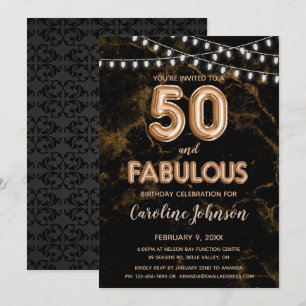 50 & Fabulous Gold Balloon Invitations Anniversair
