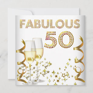 50 Fabulous Gold Champagne Birthday Party Invitation
