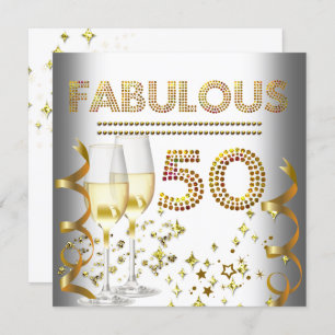 50 Fabulous Gold Champagne Invitation