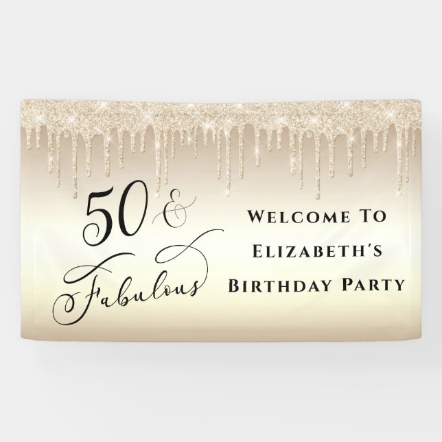 50 Fabulous Gold Glitter Birthday Banner (Horizontal)