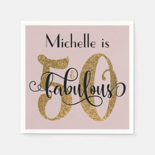 50 & Fabulous Gold Glitter Birthday Dusty Rose Napkin