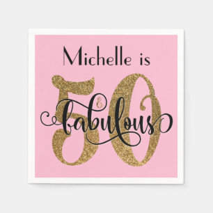 50 & Fabulous Gold Glitter Birthday Pretty Pink Napkin