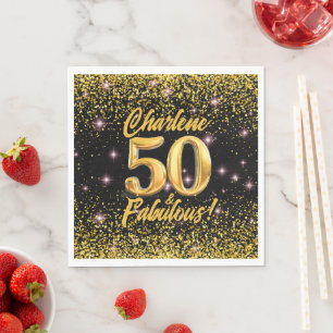 50 Fabulous Gold Glitter Pink Stars 50th Birthday Napkin
