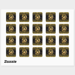 50 Fabulous Gold Glitter Pink Stars 50th Birthday Square Sticker