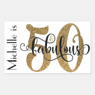 50 & Fabulous Gold Glitter Typography Birthday 3 Sticker