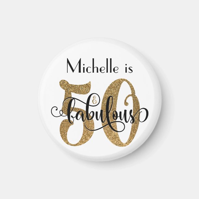 50 & Fabulous Gold Glitter Typography Birthday Magnet (Front)