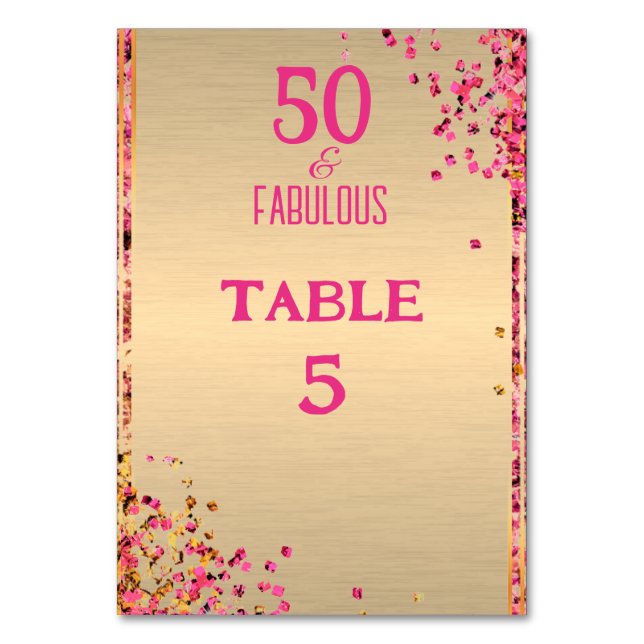 50 & Fabulous Gold Pink Glittery 50th Birthday  Table Number (Front)