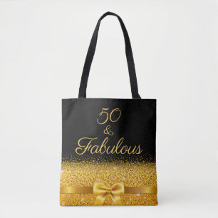 50 fabulous golden bow glam sparkle black tote bag