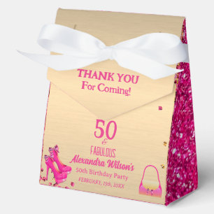 50& Fabulous High Heels Gold Hot Pink Glitter Glam Favor Box