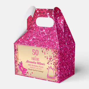 50& Fabulous High Heels Gold Hot Pink Glitter Glam Favor Box