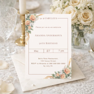 50 fabulous ivory gold florals birthday invitation