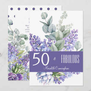 50 & Fabulous Lavender Floral Watercolor Invitation