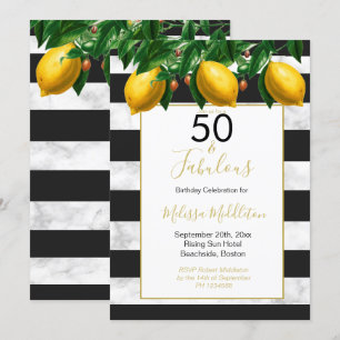 50 Fabulous Lemon Black White Stripe Marble Invitation