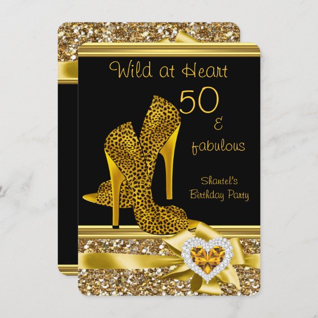 50 & fabulous Leopard Wild at Heart High Heels Invitation (Front/Back)