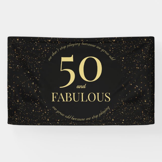 50 Fabulous Modern Black Gold Confetti Typography Banner (Horizontal)