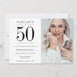 50 & Fabulous Modern Black White Photo Birthday Invitation