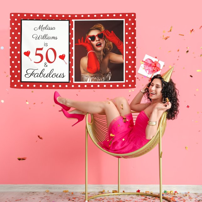 50 & Fabulous Name Photo Red 50th Birthday WH Red Banner (50 & Fabulous Name Photo Red 50th Birthday WH Red Banner)