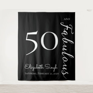 50 & Fabulous Personalized Black & White Milestone Tapestry