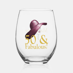 50 & Fabulous Personalized Elegant Stemless Wine Glass