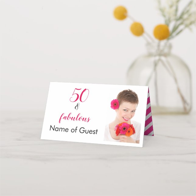 50 & Fabulous Photo Birthday Stationery Set. Place Card (Front)