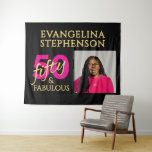 50 Fabulous Photo Black Gold Pink 50th Birthday Tapestry<br><div class="desc">Bold stylish Fifty and Fabulous black and hot pink photo 50th birthday tapestry that you can personalize for your fiftieth birthday party celebrations. The words are set using bold gold and hot pink typography. Photo and name can be changed using the edit menu.</div>