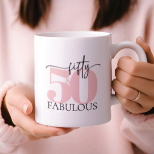 "50 & Fabulous" Pink and Black Birthday Mug