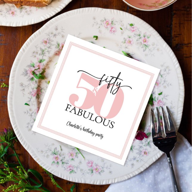 "50 & Fabulous" Pink and Black Birthday Napkin (Creator Uploaded)