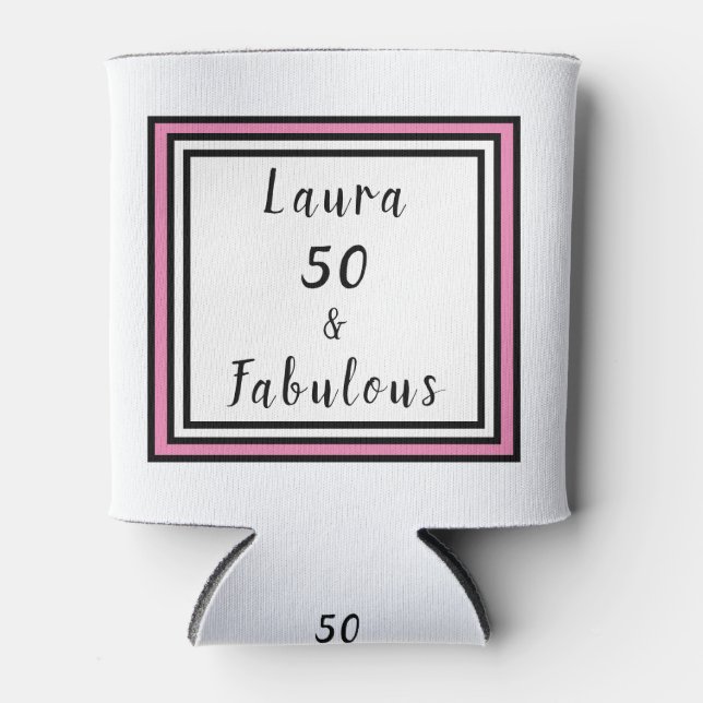 50 & Fabulous Pink Black Layered Square Can Cooler (Front)